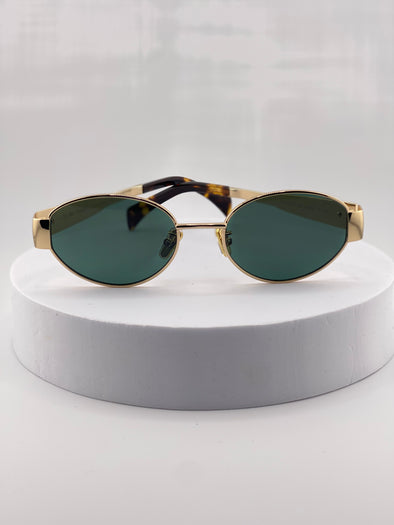 Ce-line Oval Sunglasses – Gold Frame with Green Lenses