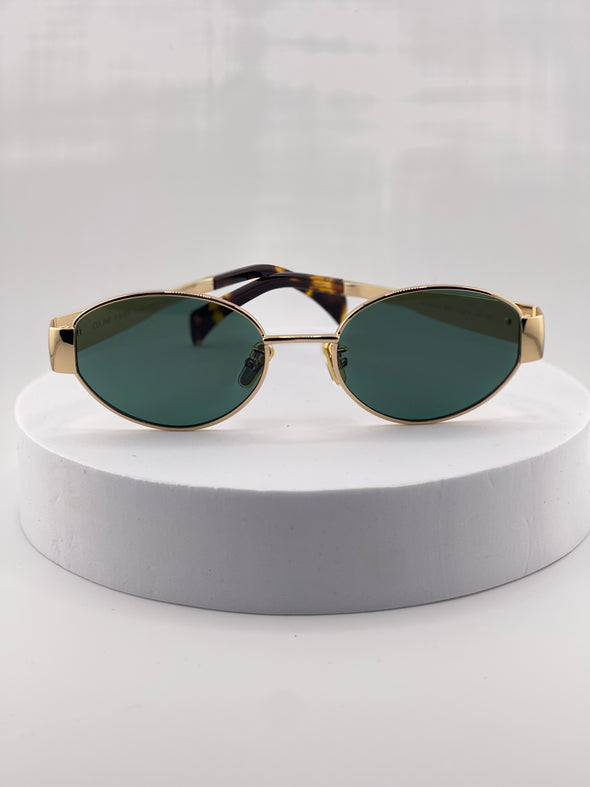 Ce-line Oval Sunglasses – Gold Frame with Green Lenses