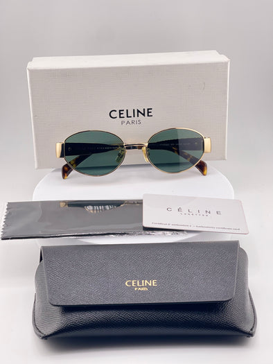 Celine Oval Sunglasses – Gold Frame with Green Lenses
