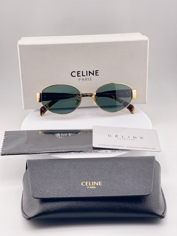 Celine Oval Sunglasses – Gold Frame with Green Lenses