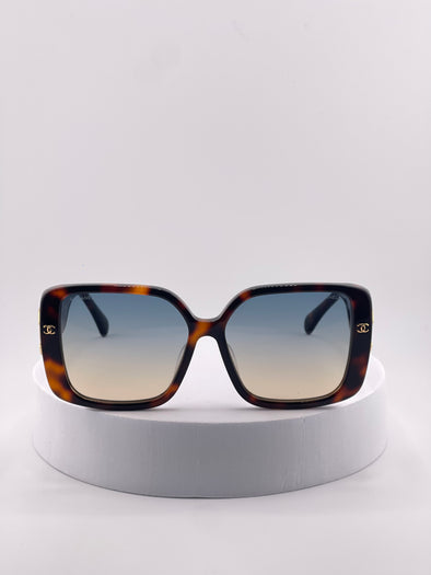 Chanel Tortoise Shell Rectangle Sunglasses | Gold CC Logo | Authentic Luxury