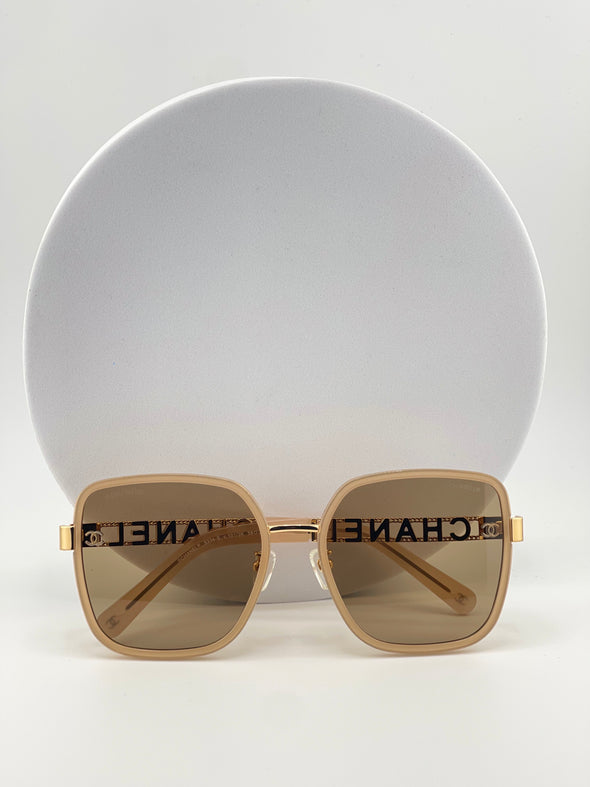 Chanel Women's Square Sunglasses | Beige Frame with Logo Lenses
