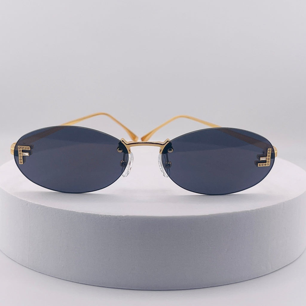 Fendi First Crystal Rimless Oval Sunglasses (Gold metal)