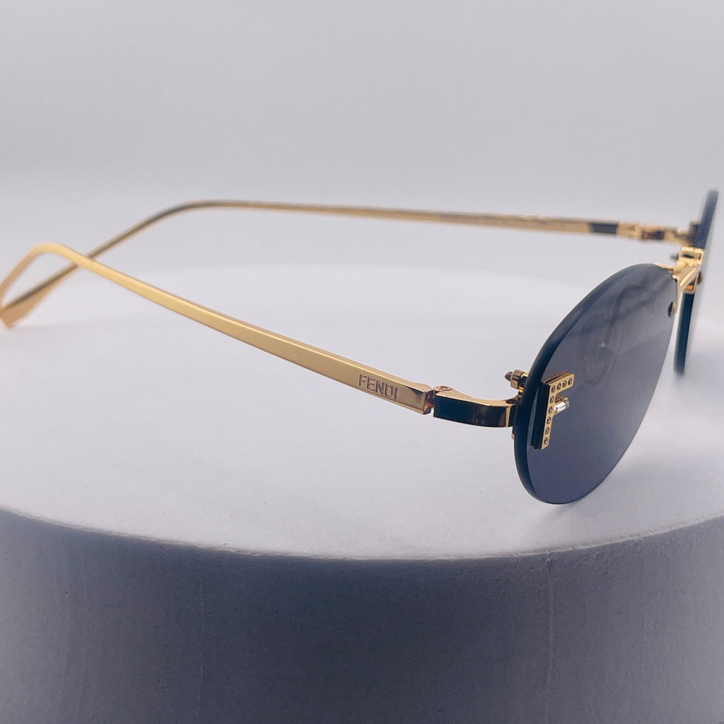 Fendi First Crystal Rimless Oval Sunglasses (Gold metal)