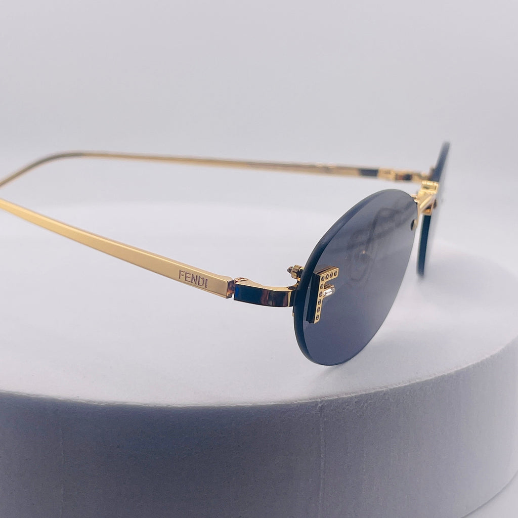 Fendi First Crystal Rimless Oval Sunglasses (Gold metal)