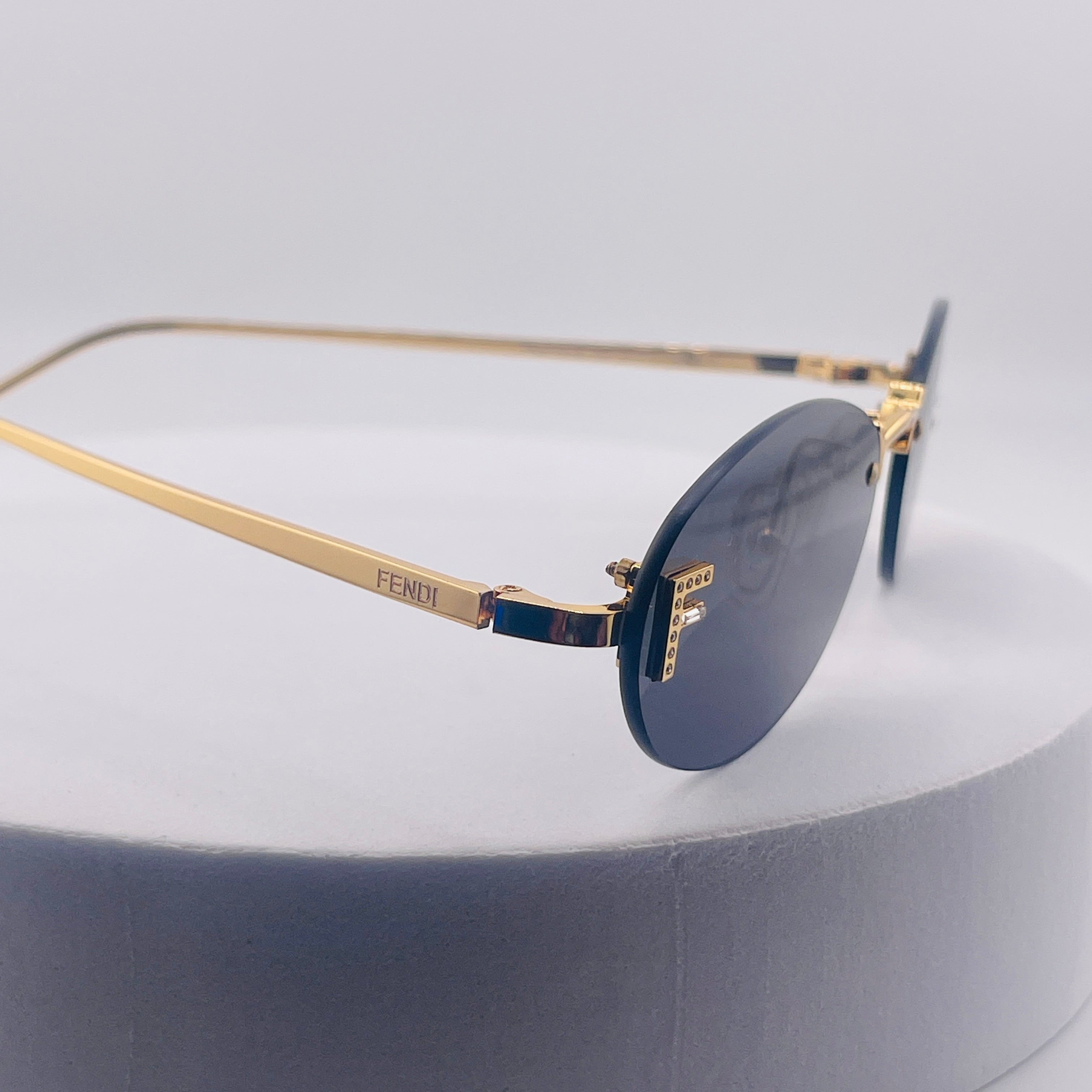 Fendi First Crystal Rimless Oval Sunglasses (Gold metal)