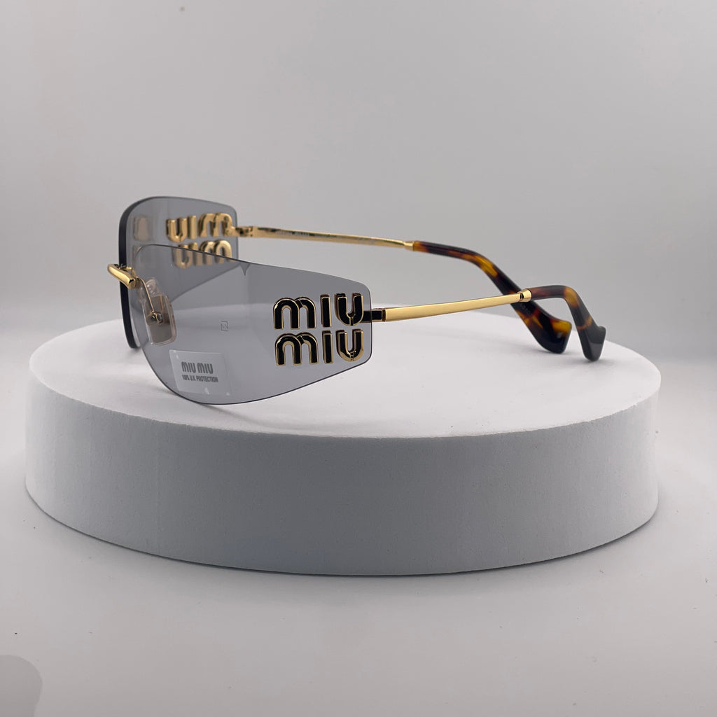 Miu Miu MU 54YS Rimless Sunglasses – Gold Frame / light grey Lenses