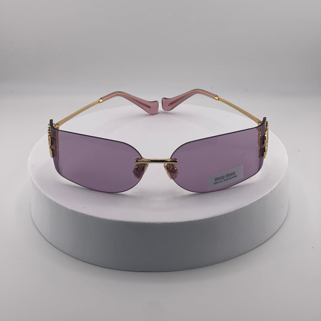 Miu Miu MU 54YS Rimless Sunglasses – Gold Frame / Purple Gradient Lens