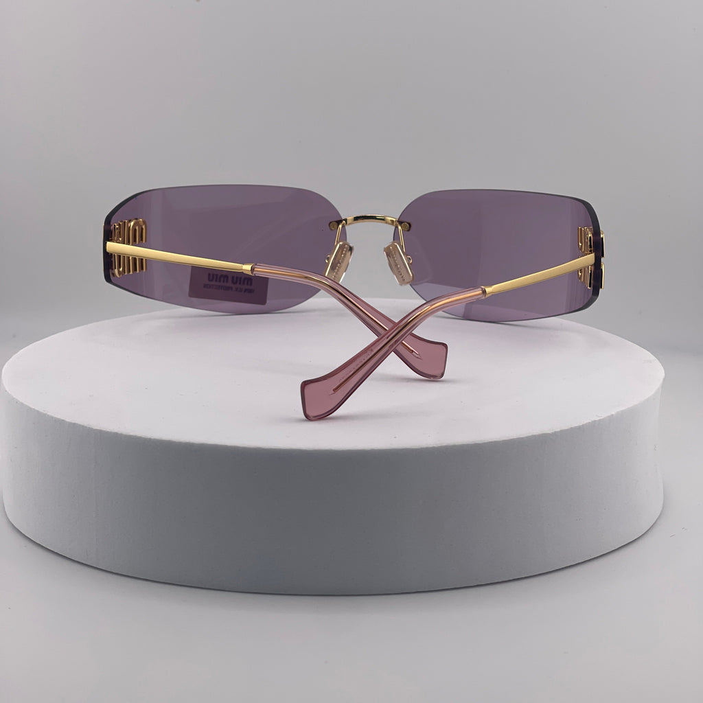 Miu Miu MU 54YS Rimless Sunglasses – Gold Frame / Purple Gradient Lens