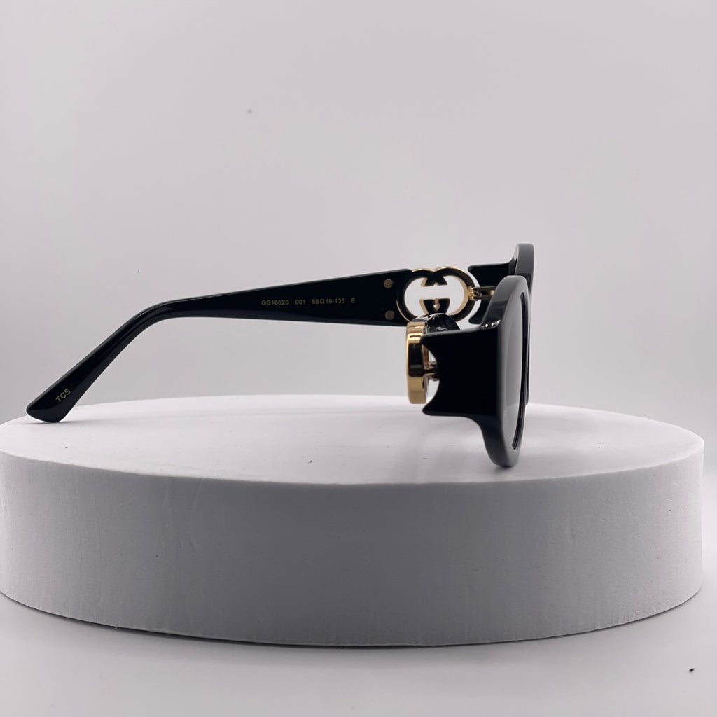 Gucci Oval Frame Sunglasses – Black & Gold