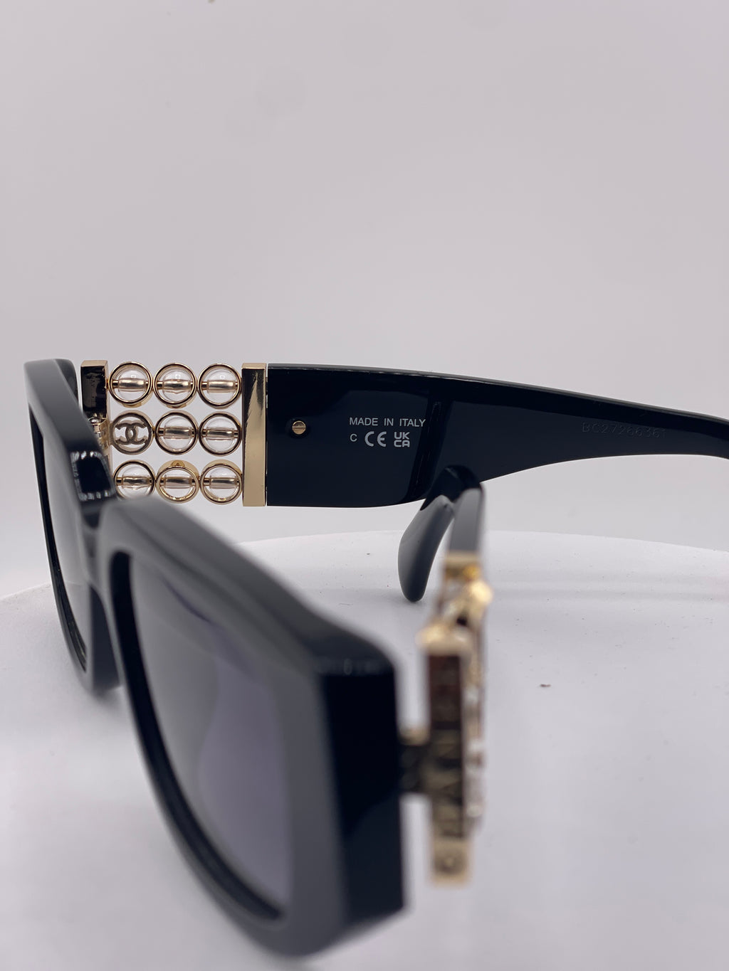 Vintage 90s Chanel Black Acetate Sunglasses with Gold CC Logo Plaque