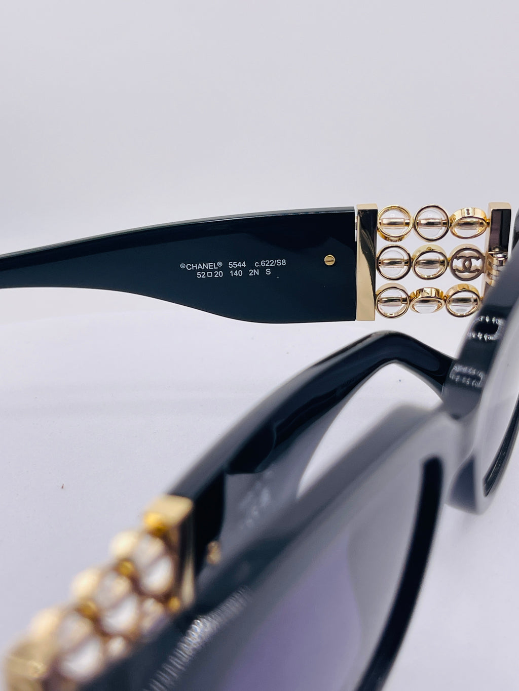 Vintage 90s Chanel Black Acetate Sunglasses with Gold CC Logo Plaque